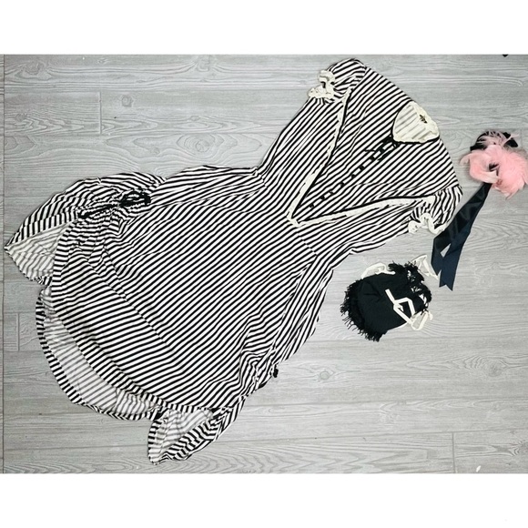 Vintage Victorian black and white stripe dress retro Halloween costume cosplay m - Picture 1 of 8